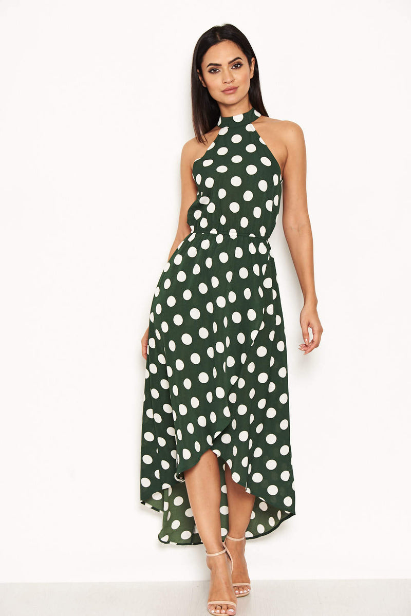 Green Polka Dot High Neck Wrap Dress – AX Paris